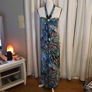 Halter Maxi Dress Black Blue Multicolored
